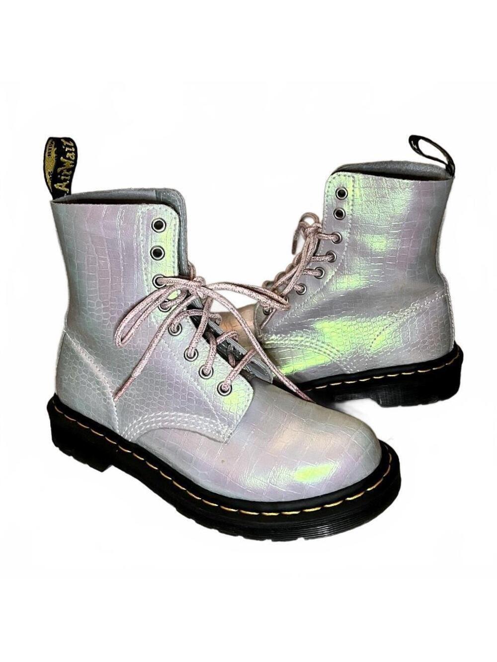 Dr. Martens 1460 Pascal Iridescent Croc Pink Boots Size 7